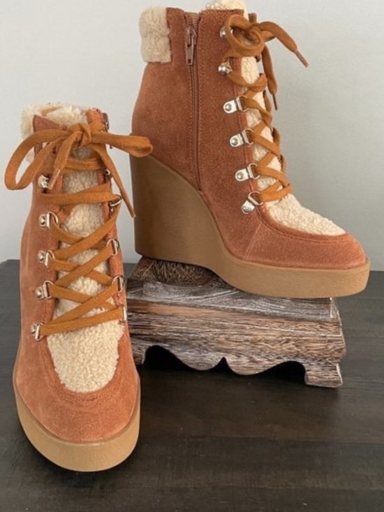 Jessica Simpson Shoes - Jessica Simpson Rust Suede Wedge Boot with Cream Shearling